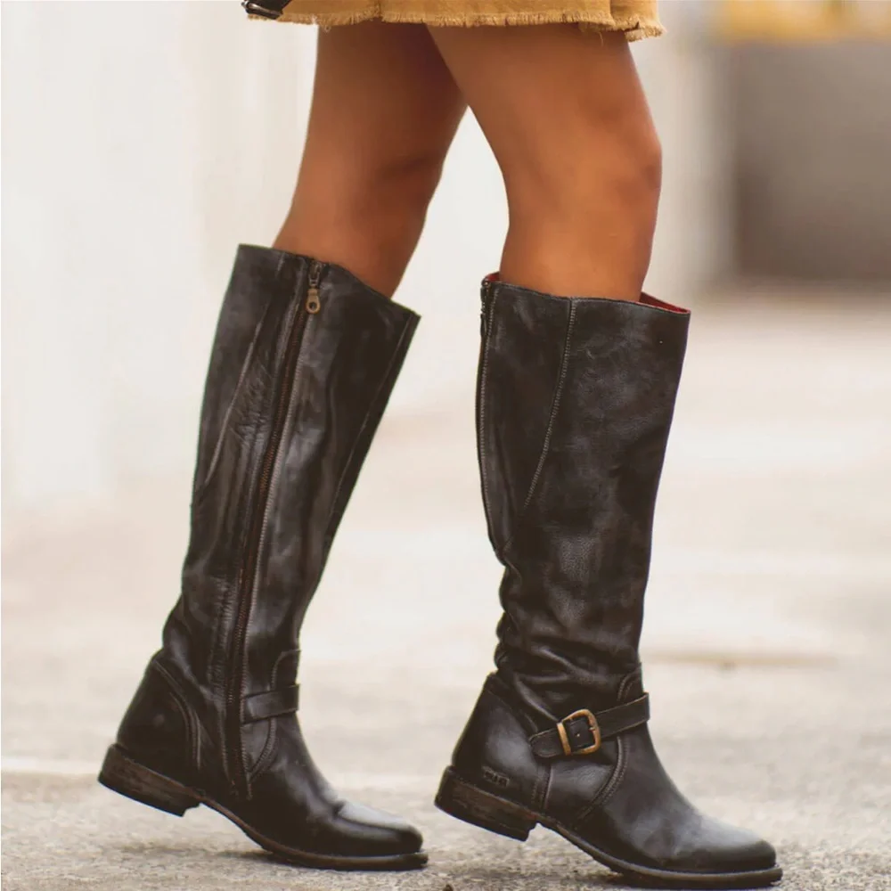 BED|STU Glaye Women's Black Rustic Brown Leather Tall Boots - Picture 2 of 6